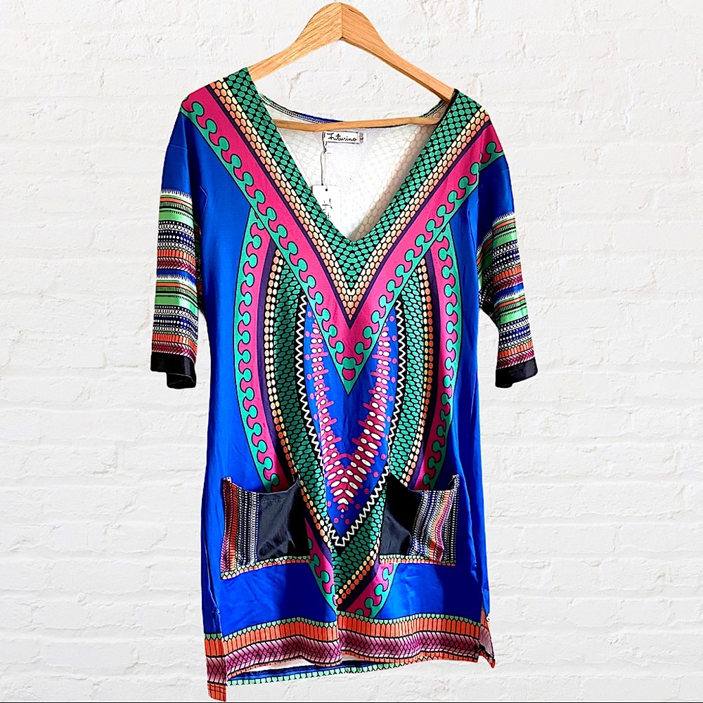 FUTURINO BOHO STYLE MINI DRESS WITH FRONT POCKETS - Picture 12 of 12